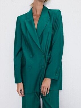 Zara emerald green double breasted blazer